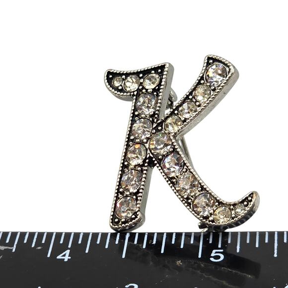 Unbbranded Jewelry - Rhinestone Letter K Initial Brooch Pin Silver Tone Clear Crystal Monogram Gift